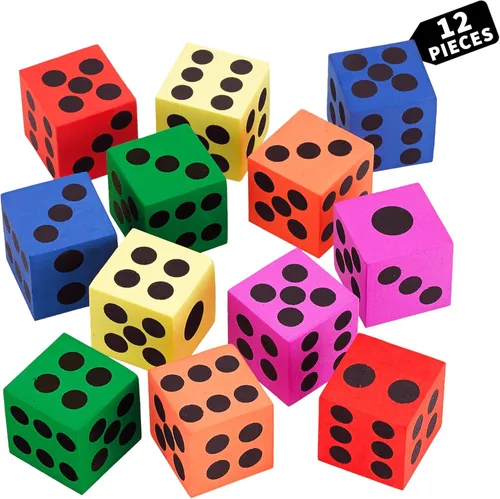 Juego de dados grandes de espuma, paquete de 12, dados de colores para niños, ideal para aumentar las habilidades matemáticas en el aula, grandes