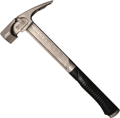 Boss Hammer 14 oz. Martillo de serie Pro de titanio con empuñadura de goma antideslizante sobremoldeada - Grado de construcción, extractores de