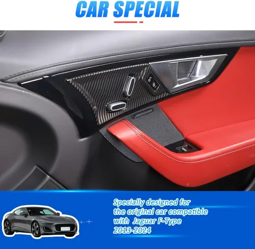 Miniatura 3 de 2 piezas de panel de ajuste eléctrico de asiento para Jaguar F-Type 2013-2024 botón de ajuste de asiento de coche interruptor marco accesorios Fibra