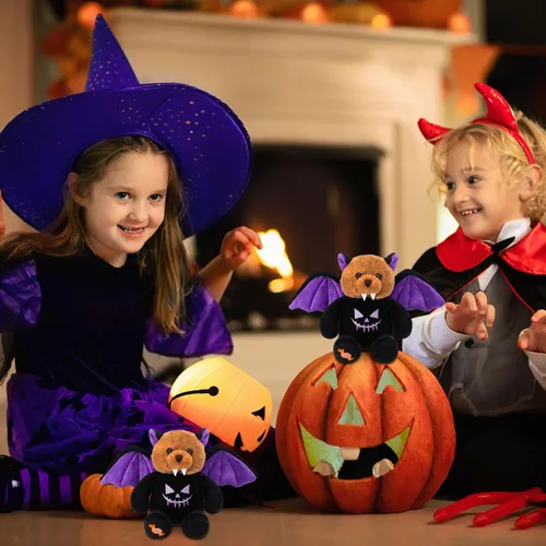 Miniatura 7 de HyDren 2 piezas de oso de peluche de Halloween de oso de felpa suave con disfraz temático de Halloween, bonito juego de felpa para decoración