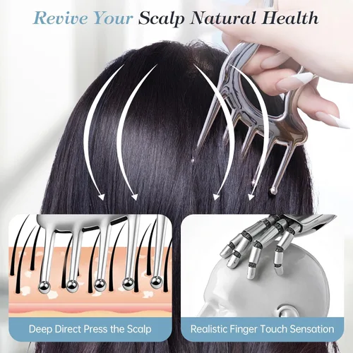 Miniatura 5 de Herramientas faciales del masaje del Gua Sha del metal, peine del masaje del cuero cabelludo para la cabeza Hollow Handle & Massage Heads Deeply