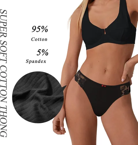 Miniatura 3 de LEVAO Tangas de algodón para mujer, tangas de algodón sexy con espalda en T, ropa interior cómoda, paquete múltiple S-XL