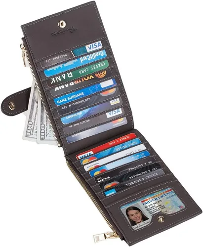 Miniatura 2 de Travelambo Billetera plegable con bloqueo RFID para mujer, con bolsillo con cremallera