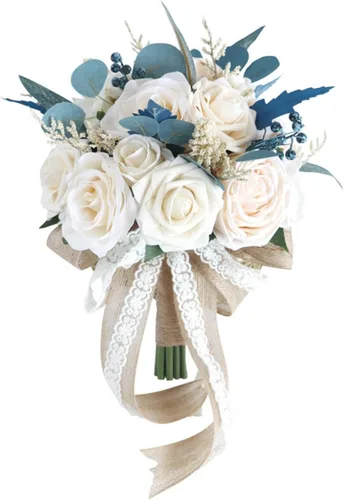 Miniatura 11 de MOJUN Juego de ramo de dama de honor, ramillete de muñeca, para novio, flores de boda de rosas artificiales para ceremonia de boda, aniversario