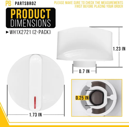 Miniatura 2 de PartsBroz Pomo de secadora con clip WH1X2721 (paquete de 2) para GE General Electric Hotpoint Lavadora Selector Knob PS271094 AP2044893 WE01X10033