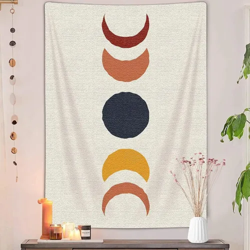 JAWO Tapiz vertical bohemio de fase lunar, tapiz estético abstracto vintage de arco iris para colgar en la pared para dormitorio, decoración moderna