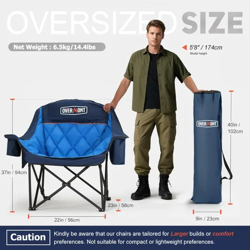 Miniatura 3 de Overmont Silla de camping XL extragrande para adultos - Soporte de 204 kg, silla plegable acolchada de alta resistencia con bolsillo lateral, Azul