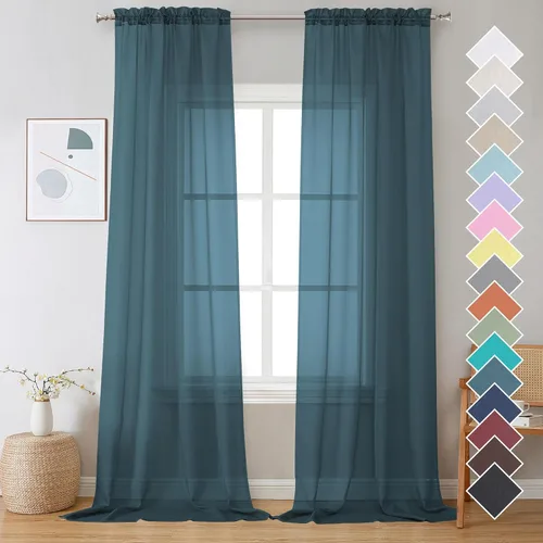 Miniatura 32 de OVZME - Cortinas traslúcidas blancas de 45 pulgadas de largo, 2 paneles, cortinas de gasa con bolsillo para barra para ventanas pequeñas, cada una