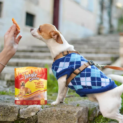 Miniatura 9 de Jungle Calling Golosinas para perros, batata envuelta en pollo sin piel, sin gluten y granos, mordeduras masticables para una nutrición equilibrada