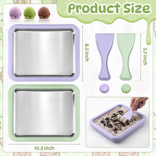 Miniatura 2 de 2 Sets Rolled Ice Cream Maker, Rolled Ice Cream Tray with 2 Scrapers, Instant Stainless Steel Plate for Making Slushies Frozen Yogurt Sorbet(Light