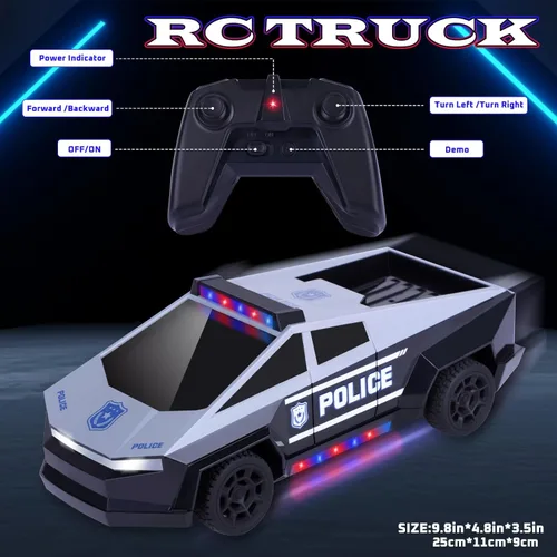 Miniatura 2 de Sumsoltic Coche de control remoto, auto de policía de juguete con luces LED y control remoto de 2.4 GHz, camión de juguete para niños, autos RC