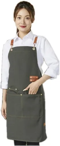 Delantal de chef de lona con espalda cruzada para hombres y mujeres con correas ajustables y bolsillos grandes, delantal de lona,