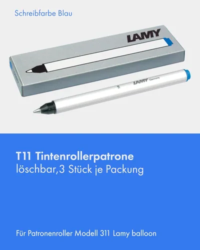 Miniatura 2 de LAMY T11 Rollerball Pen Cartridges Set of 6 with Large Ink Supply and Stainless Steel Tip in Blue (Erasable) for Cartridge Roller Ball Model 311