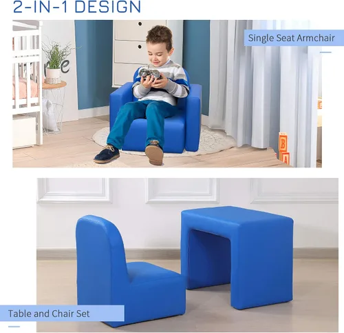 Miniatura 4 de Qaba - Juego de mesa y sillas infantiles de PVC multifuncionales 2 en 1