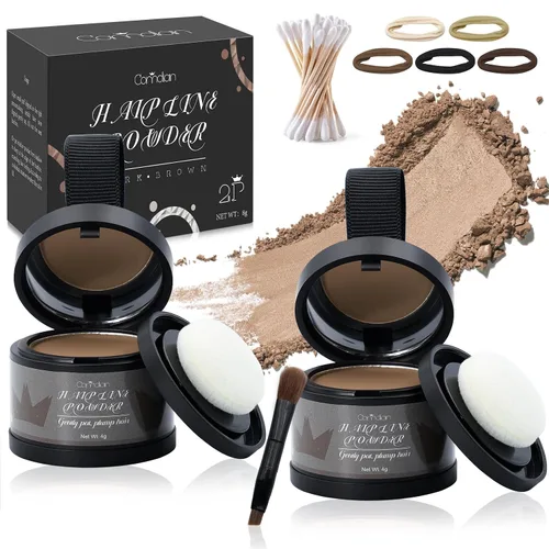 Miniatura 17 de Paquete de 2 polvos de línea capilar para mujeres y hombres, se utiliza para retoques de raíces, color de cabello, adelgazamiento y cobertura