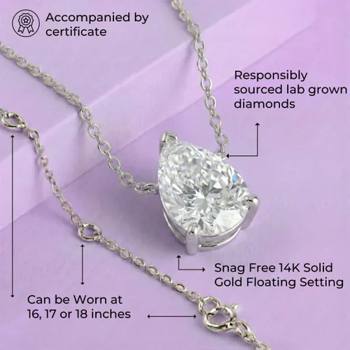 Miniatura 2 de La Joya Collares de diamantes de 1 quilate para mujer Collar de diamante solitario cultivado en laboratorio GH VSSI Cadena de oro macizo incluida
