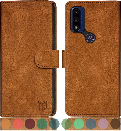 Miniatura 13 de SUANPOT Funda tipo cartera para Motorola Moto G Pure/Play 2023 con bloqueo RFID, tarjetero de poliuretano a prueba de golpes, funda de piel Marrón