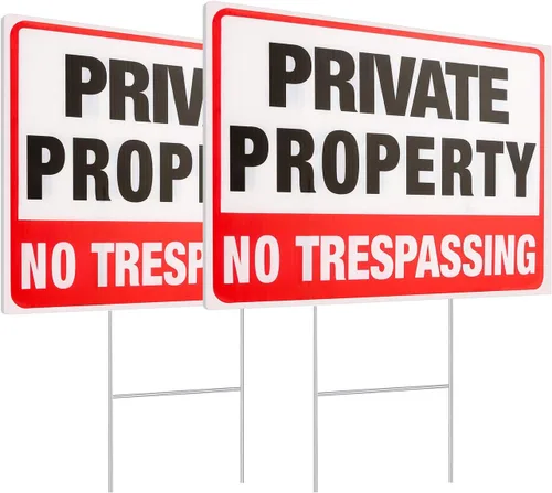 Miniatura 8 de MUXYH 2 Pack Private Property No Trespassing Signs with Metal Stakes, 11'' X 8.6'' Sturdy Rust Free Aluminum, No Trespassing Sign Protect Your Home