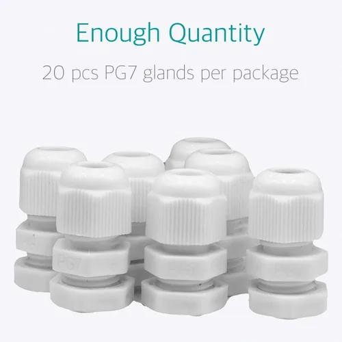 Miniatura 6 de Lantee PG 7 Prensaestopas - 20 piezas de plástico blanco Nylon impermeable de alambre de montaje de conector