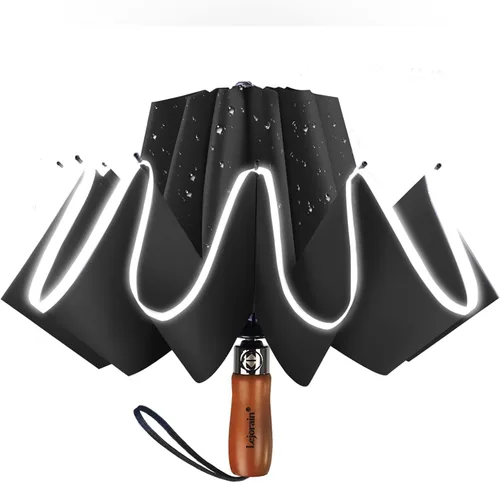 Miniatura 11 de Lejorain Golf Large Inverted Umbrella - Black Big Windproof Heavy Duty Upside Down 46/50/54 Inch Compact Reverse Car Automatic Folding Reflective