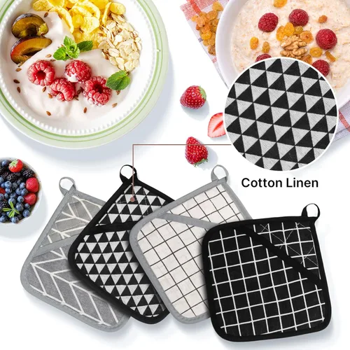 Miniatura 4 de Patelai 7 soportes para ollas de cocina y guantes de bolsillo resistentes al calor con lazo para colgar, soporte cuadrado lavable para ollas
