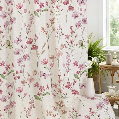 Miniatura 10 de Litabel Cortina de ducha con diseño floral de acuarela, cortina de ducha de flores de mariposa azul para baño, juego de cortina de ducha moderna