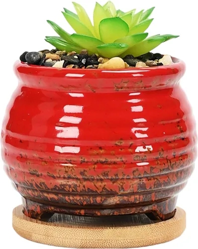 Miniatura 11 de Bonita maceta circular de cerámica para decoración del hogar y jardín, suculentas, cactus, maceta no incluida (azul, 3.19 pulgadas)