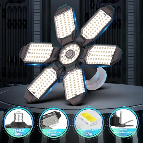 Miniatura 3 de Luces LED de garaje, paquete de 6 luces LED de techo superbrillantes de 200 W, base E26/E27, 6500 K, 22000 lúmenes, luz de garaje deformable ideal