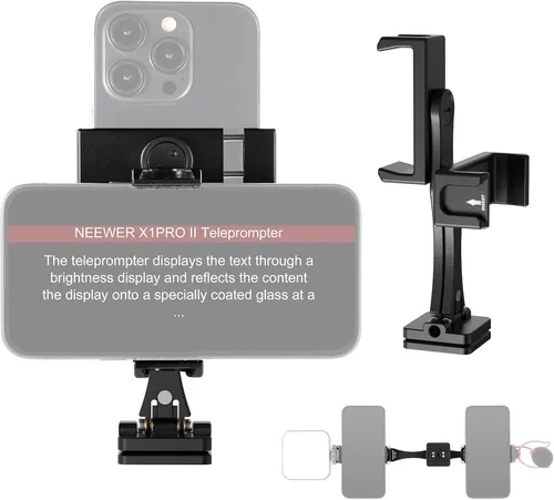 Miniatura 13 de Adaptador de montaje de trípode para teléfono Neewer con base tipo Arca QR, zapata fría, agujeros de 1/4" y 3/8", giro de 360° y inclinación