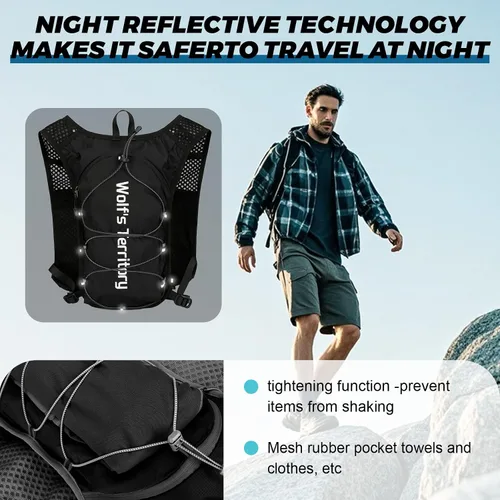 Miniatura 3 de Mochila de hidratación con 2 vejigas de agua de 2 litros, mochila de agua ligera para senderismo, chaleco de hidratación con 2 muñequeras y 1 banda