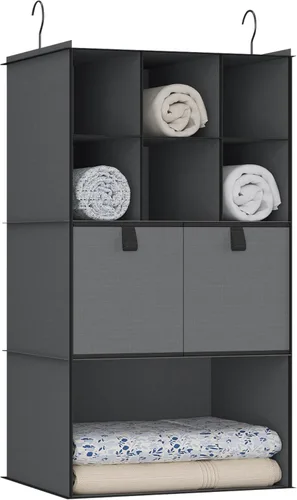 Organizador colgante de armario con 4 estantes, 2 cajones, organización y almacenamiento de armario, 6 compartimentos, organizador de ropa de