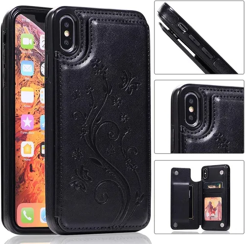 Miniatura 3 de Funda de teléfono para iPhone Xs Max de 6.5 pulgadas 2018 con protector de pantalla de vidrio templado, tarjetero con tapa de cuero para celular i X