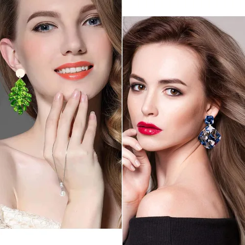 Miniatura 6 de FIFATA Juego de 25 pares de aretes de resina acrílica para mujeres y niñas, aro moteado, joyería colgante de gota hipoalergénica para orejas