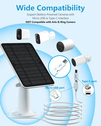 Miniatura 2 de Cargador de panel solar compatible con proyector Eufycam 3/3C/2C/2C Pro/E40/E20/2/2/2 Pro/E/L20/L40/Solo/SoloCam, panel solar de 5 W para cámara