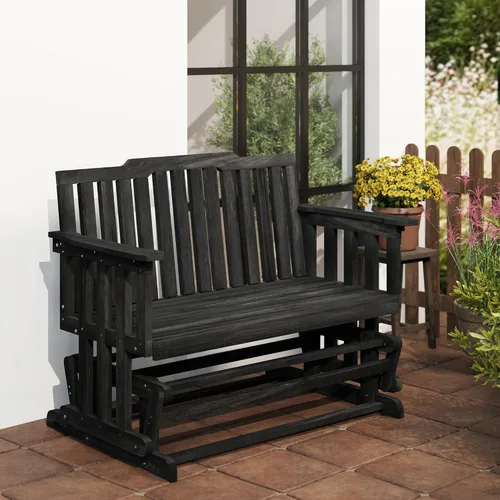 Miniatura 9 de Outsunny Banco de columpio para patio para 2 personas con diseño de secado rápido y reposabrazos anchos, mecedora de madera para patio trasero, Negro