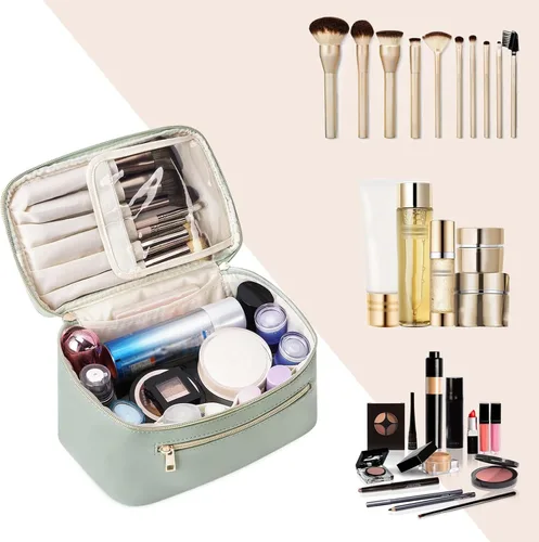 Miniatura 6 de Wandering Nature Bolsa de Maquillaje, Organizador de Maquillaje de Viaje, Estuche de Brochas Cosméticas para Mujeres en Cuero Vegano Ecológico, M