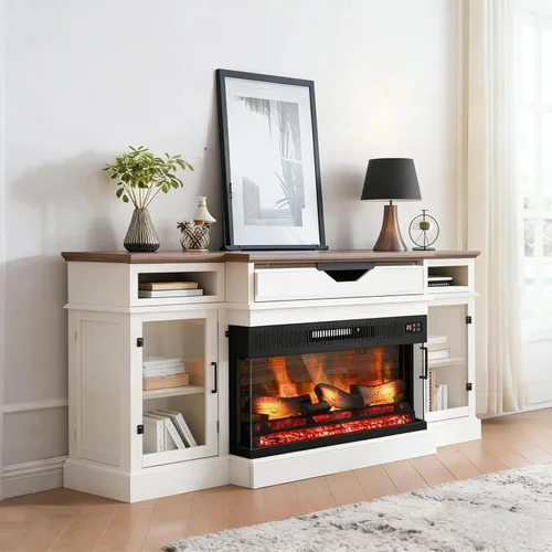Miniatura 7 de ROVSUN - Chimenea eléctrica de 28 pulgadas de 3 lados con inserto de vidrio, chimenea eléctrica con control remoto, chimenea empotrada y de pared