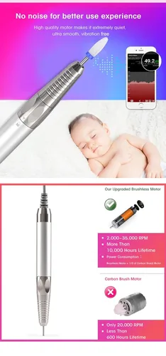 Miniatura 3 de Taladro de uñas, cuidado de uñas de dedos y pies, juego de manicura y pedicura, taladro de uñas profesional portátil con kit de taladro, para salón
