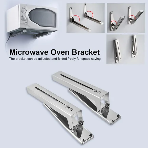 Miniatura 6 de Soporte de pared para estante, soporte universal de acero inoxidable para microondas, estante plegable ajustable y resistente, para accesorios