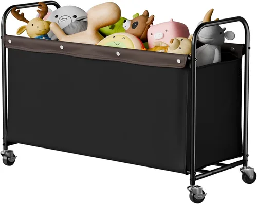 StorageWorks Caja de juguetes con ruedas para niños, baúl grande de almacenamiento y organizador de juguetes de 135 litros, caja de juguetes de Negro