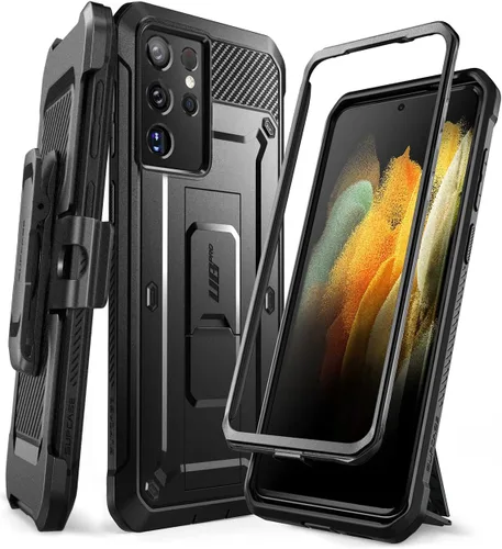 SUPCASE Funda para Samsung Galaxy S21 Ultra con soporte (Unicorn Beetle Pro), [marco frontal integrado y clip para cinturón] [protección de grado