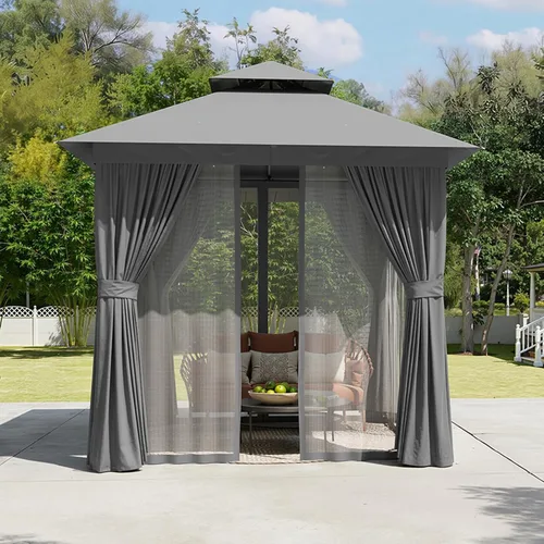 Miniatura 7 de Aoxun Gazebo para exteriores de 8 x 8 pulgadas para patio, toldo con marco de metal, cenador pequeño de doble techo resistente, kiosco para patio