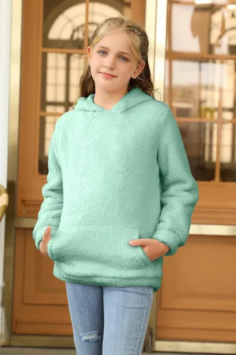 Miniatura 5 de Haloumoning Sudadera con capucha de forro polar mullido para niñas de 4 a 15 años