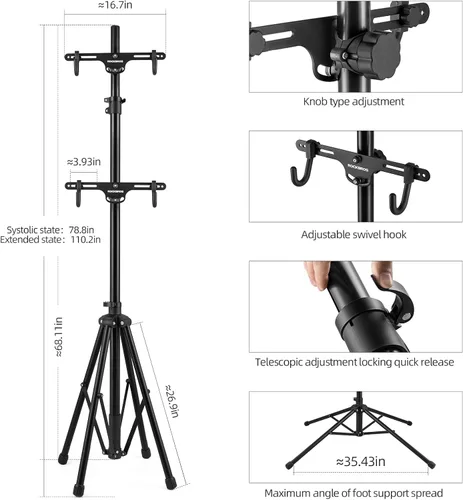 Miniatura 6 de ROCKBROS 2 soportes de almacenamiento de bicicletas para interiores, ajustable, para pared, vertical, 68.11-110.2 pulgadas, para carretera, MTB e