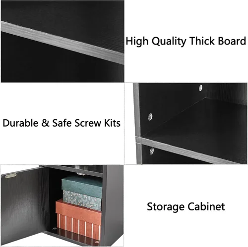 Miniatura 7 de IBUYKE Estantería estrecha de 6 niveles con puertas, gabinete de almacenamiento en cubo, CD y DVD, estante delgado de torre multimedia, gabinete