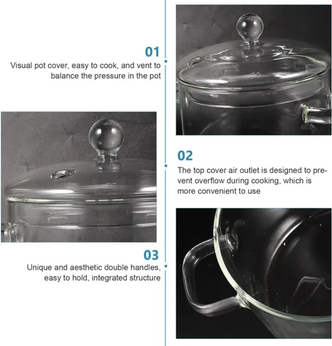 Miniatura 9 de Vaguelly Olla de sopa de vidrio de borosilicato con tapa, 1.5L/50 onzas, olla de cocina transparente para fideos ramen y sopa, resistente al calor