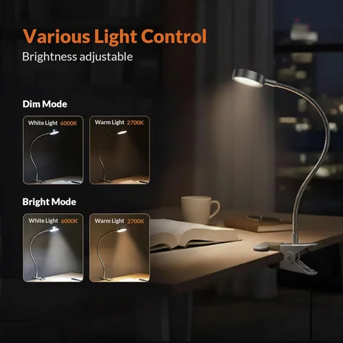 Miniatura 2 de LEPOWER Luz con clip, luz de lectura, luces de libro, lámpara de escritorio cambiable de color, luces nocturnas con clip para escritorio, cabecera