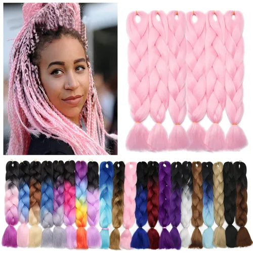 Miniatura 44 de Benehair Extensiones de cabello trenzado ombré de 24 pulgadas, 1 paquete de extensiones de cabello trenzado jumbo de alta temperatura, cabello
