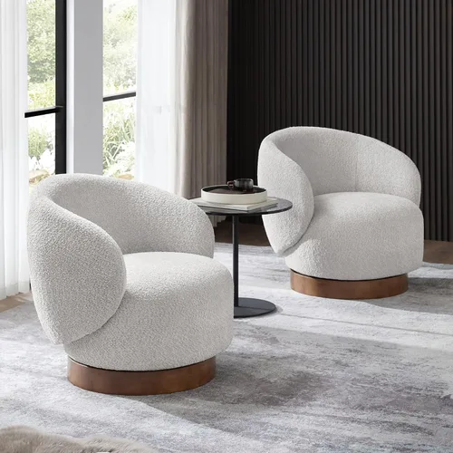 Miniatura 9 de KISLOT Silla giratoria moderna de barril redondo con tela tapizada de rendimiento para sala de estar, dormitorio, sala de espera, 1 caja