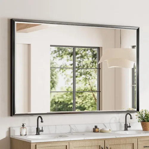 Miniatura 48 de Espejo de baño negro, espejo de baño biselado de 16 x 24 pulgadas para pared, espejo con marco negro antioxidante para decoración de baño, sala